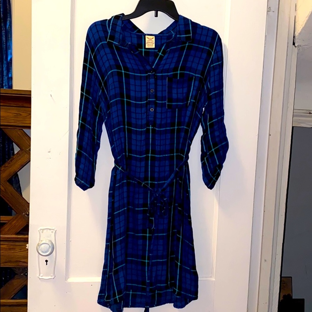 Blue and teal plaid dress